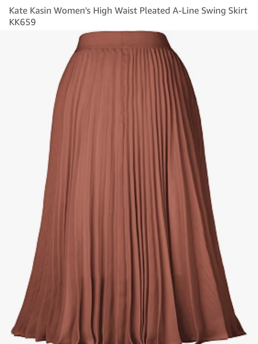 Kate Kasin High-Waist Pleated A-Line Skirt in Rust